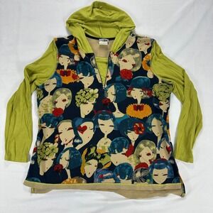 Zoe Graphic Faces‎ Print Hoodie Half Zip Long Sleeve Multicolor TG/XXL